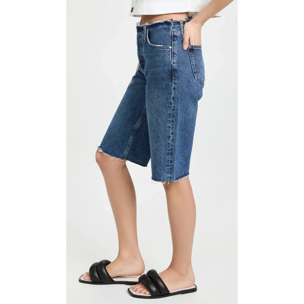 Anine Bing Gavin 1999 Denim Jean Shorts 29 Blue Cutoff 90s Long Bermuda Wide Leg